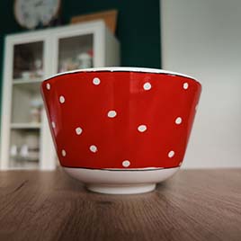 Kom - Rood met witte stippen